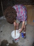 Gaia mixing his own wheat paste