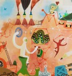 Larger painting using elements from the sketch