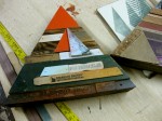 One of Kofie's triangle sculptures made from reclaimed wood