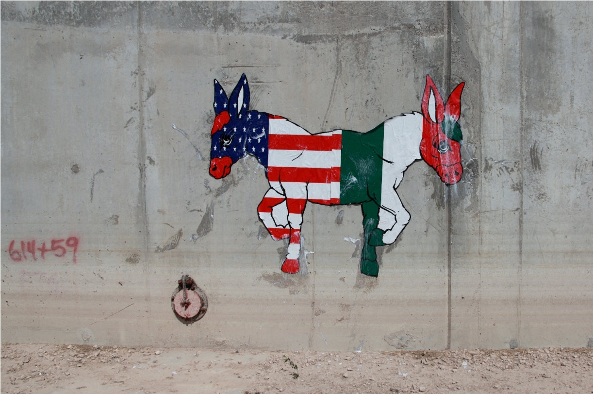 2headed donkey on border wall
