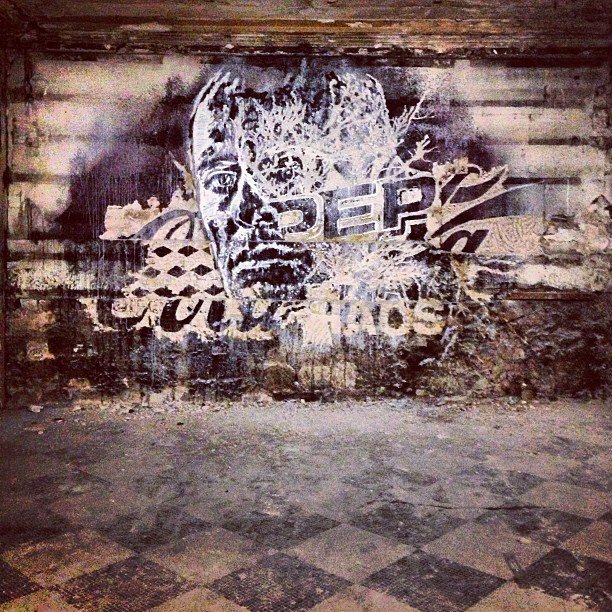 Vhils in Paris at the remains of the legendary club Le Bain Douche.