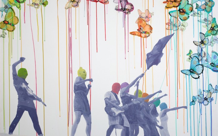 Defiance (Pussy Riot) 2013 Oil, Acrylic, Ink, and Velum on Canvas 48 x 60 inches