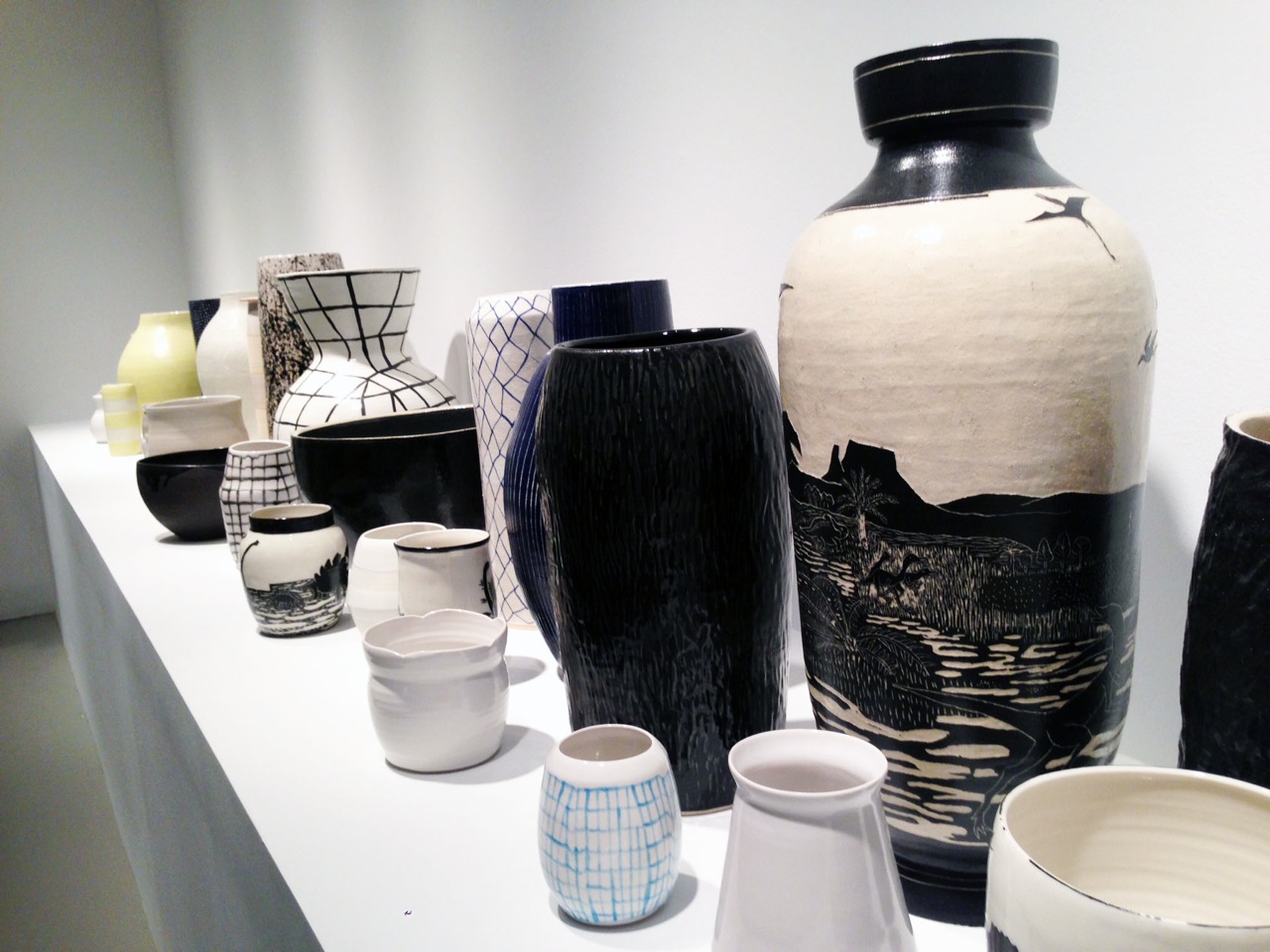 Shio Kusaka, Installation of ceramic pots, bowls, and vases (curated by Michelle Grabner)