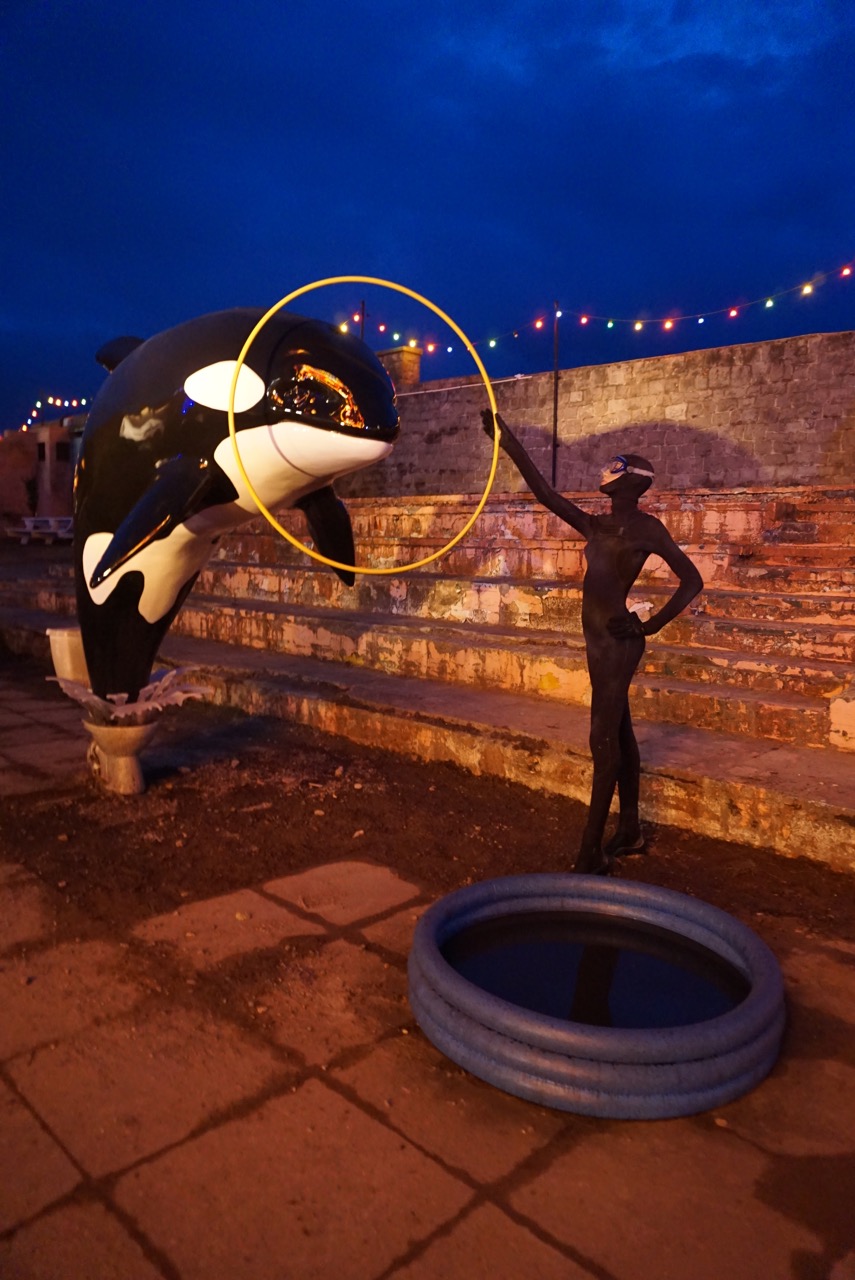 Banksy Dismaland night bemusement park Weston Super Mare AM  - 1