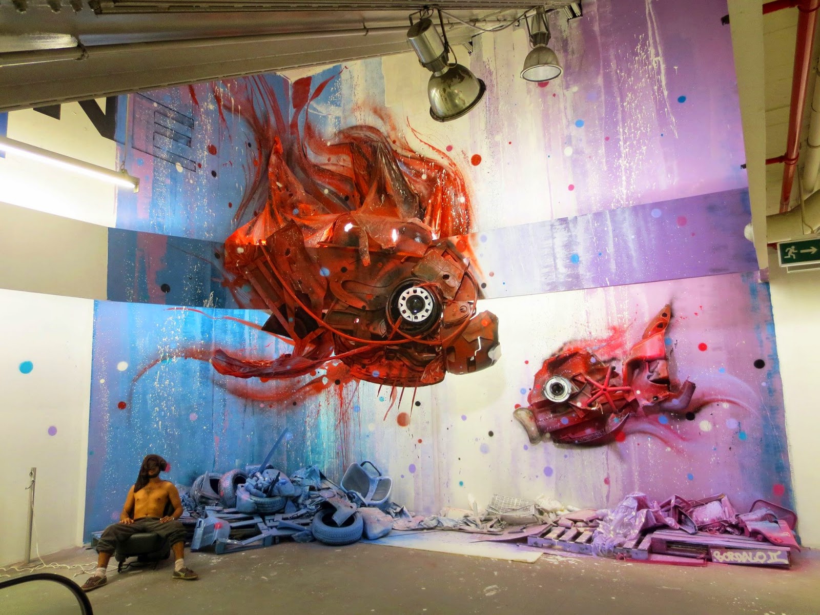Bordalo II - "Dirty Aquarium" in Lisbon, Portugal. Via StreetArtNews.