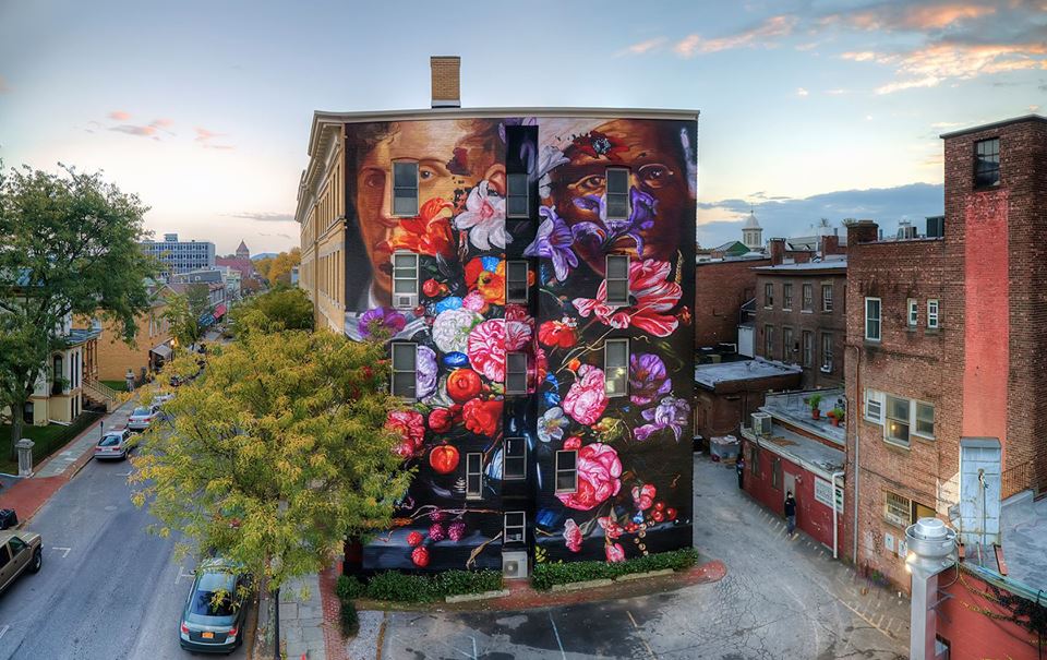 Gaia - "Pronkstilleven" in Kingston, NY on the former Stuyvesant hotel renovated by RUPCO for O+ Festival. Photo by Andy Milford.