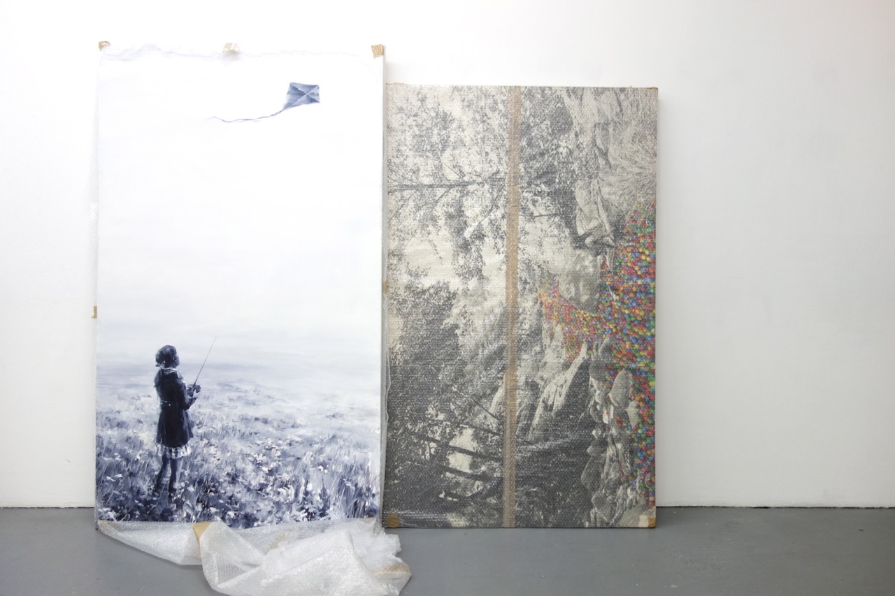 Left: 'Remote Control', Oil on canvas, 195 x 115 cm